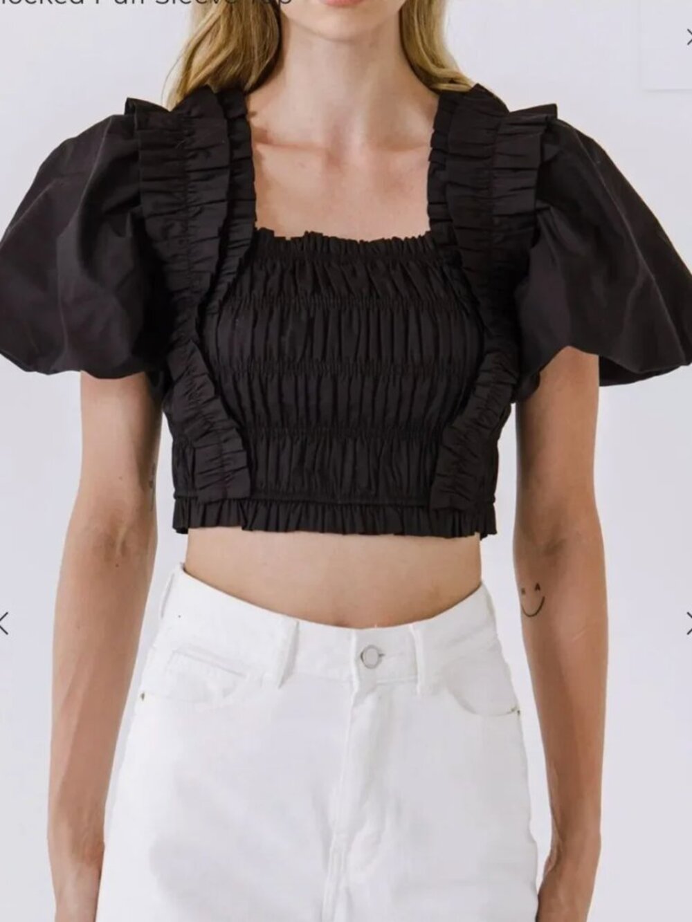 Endless Rose SMOCKED PUFF SLEEVE TOP